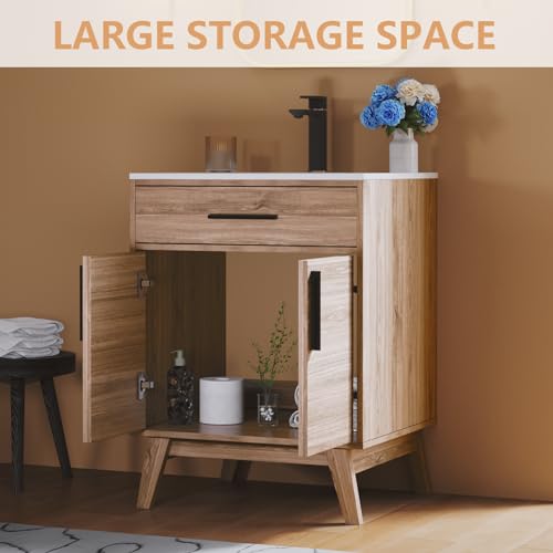 Amerlife CBV002+CBT002-227A+195E 24.5 Inch Bathroom Vanity With Sink Combo, Mid-Century Modern Small Single Bathroom Cabinet Set, Integrated Sink, Soft Closing Doors With Metal Handles thumb #3