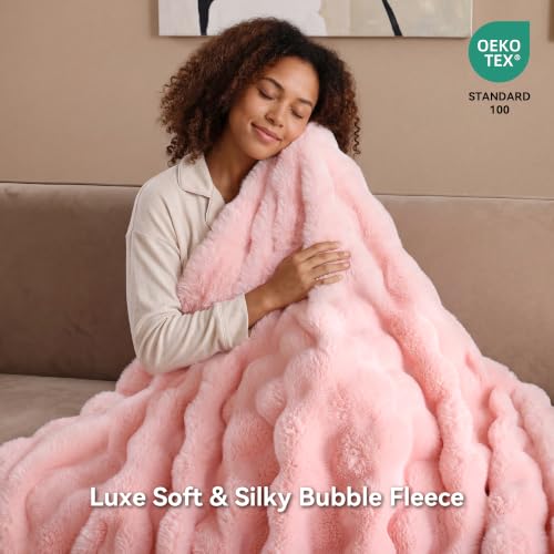 Smoofy Cobija de piel sintética de conejo para sofá - Manta burbuja rosa rubor 50"x60" miniatura 3