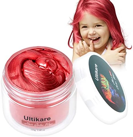 Temporary Hair Color for Kids, Ultikare Red Hair Dye Washable Natural Hair Wax Color Chalk Mud Cream DIY Hairstyle Clay For Dark Hair Halloween, Cosplay, Party, Christmas Gift Girls 3.4 Fl Oz