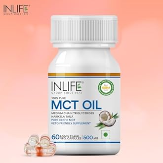 INLIFE Pure MCT Oil C8 C10 Keto Diet Friendly Advanced Products, Weight & Fat Management Food Supplement, 500mg - 60 Vegetarian Capsules (Pack of 2)