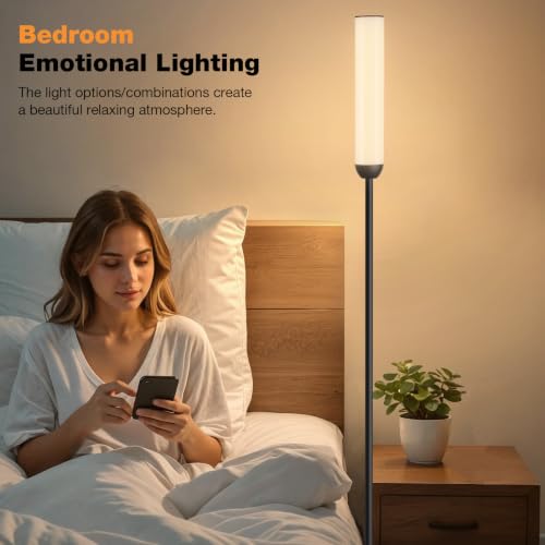 Image of Ambimall LED Floor Lamp with Remote Control, Foot Switch, Black