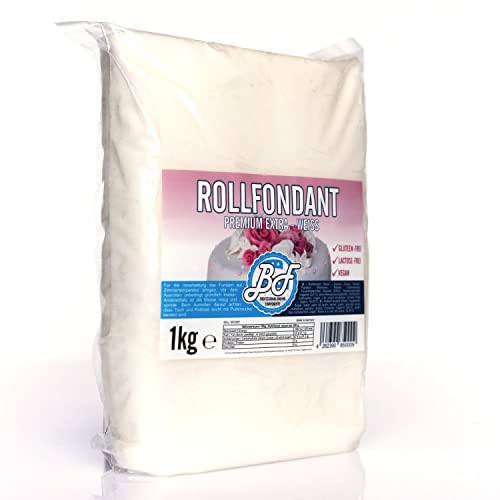 AOS Rollfondant Premium Extra - Weiß 1kg Flexibel, Elastisch, Reißfest Ohne Konservierungsstoffe Glutenfrei, Lactose-Frei, Vegan Ideal für Torten, 1000.0 gramm