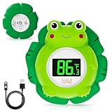 b&h Rechargeable Baby Bath Thermometer, Floating Safety Toddlers Bathtub Thermometer for Accurately Measuring Toddler’s Tub Water Temperature, Newborn Shower Essentials, Cute Frog