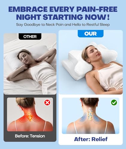 Image of Emircey Clinical-Level Relief Cervical Neck Pillow for Sleeping, Orthopedic Contour Memory Foam Pillow for Side Sleepers, Cooling Reading Pillow for Neck Relief, Ergonomic for Back Stomach Sleepers