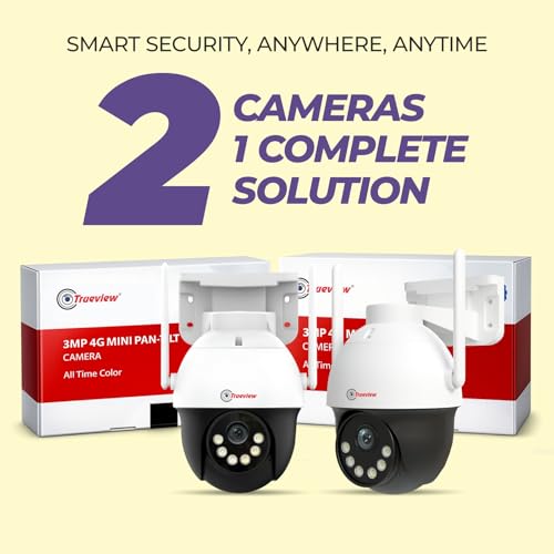 Image of Trueview 3MP 4G Mini PT Security Camera (Pack of 2) | STQC Certified | SIM Based CCTV Camera | 360 Pan Tilt | All Time Color Vision | Human Detection | Two-Way Audio | IP66 Waterproof | Alexa