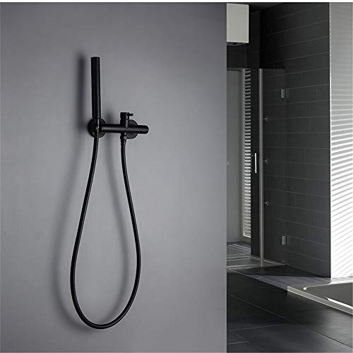 Juego de ducha de baño negro mate con grifo de pared de latón de 2 vías 5