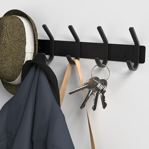 Image of VAEHOLD Wall Hooks, Heavy Duty Aluminum Towel Hooks for Hanging Coat, Hat, Key, Clothes, Closet Hook Wall Mount for Kitchen, Bathroom, Office ( inchC inch Shape Coat 5 Hooks 2 Pack)