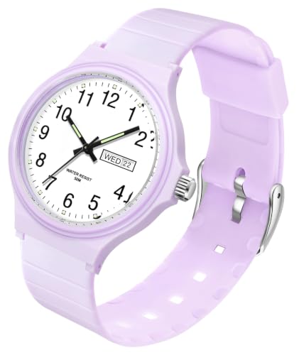 Image of findtime Women's Watch Analogue Sport Waterproof Easy to Read Watches with Day Date Second Hand Simple Minimalist Casual Slim Thin Wrist Watch for Ladies Girls Teenager, Purple