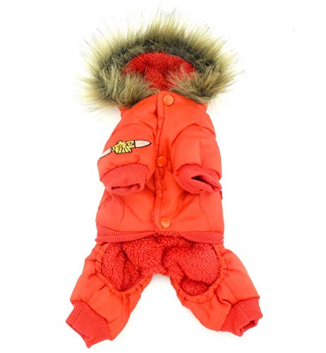 selmai Bekleidung für kleinen Hund (Weibchen/Männchen), Fleece-Fell-Schneeanzug mit Kapuze, für Winter, Overall, wasserdicht