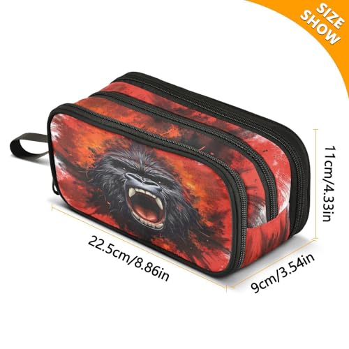 Image of ALAZA King Kong Furious Pencil Case for Boys Girls Kids Pencil Pouch 3 Compartment Pen Bag Large Capacity Storage Pencil Holder School Students with Zipper