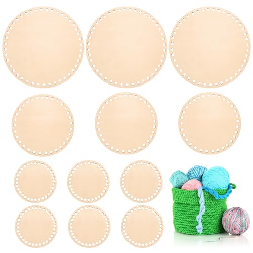 Annickee 12Stück Korbboden zum Häke, 10/15/20cm Holzboden zum HäKeln, Holzböden für Häkelkörbe Rund, Naturholzkorbboden Korbboden Set für DIY Korbflechten Liefert Basteln, Aufbewahrungskorb, Häkelkorb