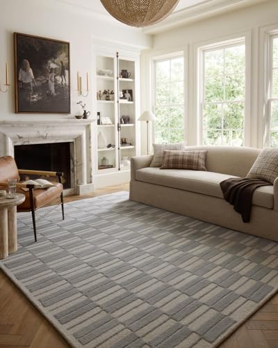 Image of Modern (High Low Pile) Pattern Wool Carpet with Loop Texture Yarn Anti Shedding Carpet Size 4x6 Feet B0 Grey Ivory Color