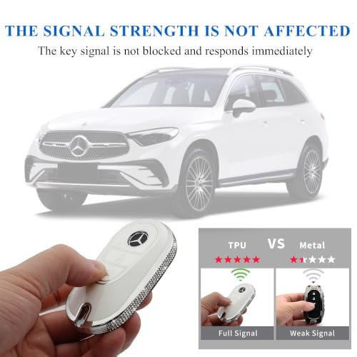 Image of Creativity for Mercedes Benz key cover and keychian (White Combination) | TPU key Case with Rhinestones is compatible with 2022-2025 C S EQE EQS 2023-2025 GLC CLE SL 2024-2025 E smart key