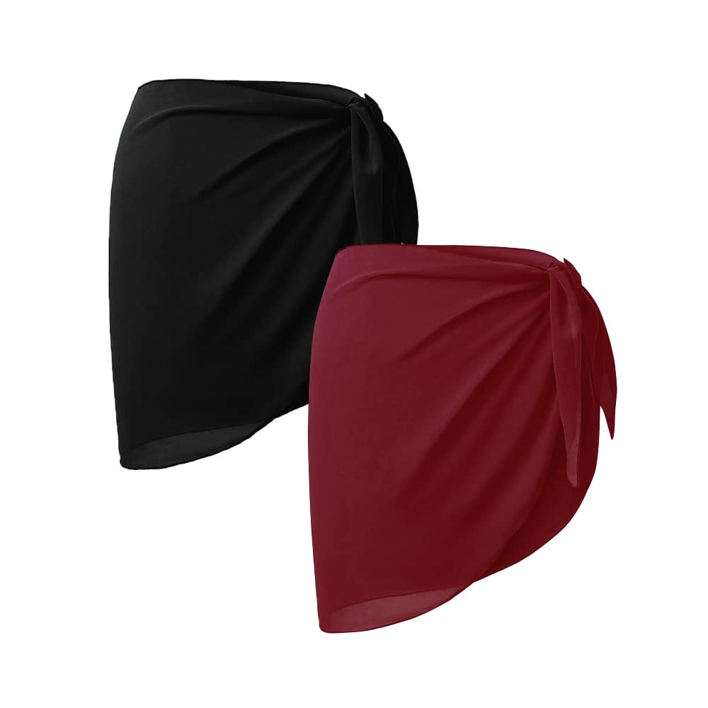 HSAJS 2 Piezas de Pareo de Playa de Mujeres Media Pareo Playa de Traje de Baño de Gasa para Damas Corto Falda Pareo Bikini Cubierta Sarong para Playa Piscina Vacaciones Ropa de Baño