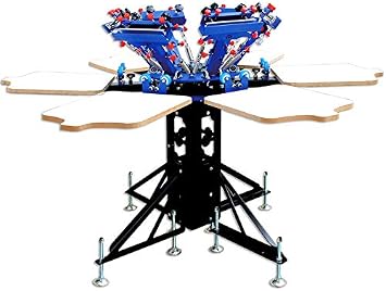 EQCOTWEA 6 Color 6 Station 360 Dual-Rotary Screen Printing Press with T-Shirt Platens Precision Micro-Registration,Adjustable Spring Balance,Heavy-Duty Construction for Multi-Color Garment Printing
