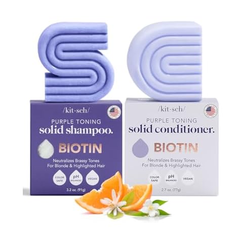 Kitsch Purple Shampoo & Conditioner Bar for Color Treated & Grey and white Hair, Made in Us, Toning Bar Shampoo & Conditioner for Blonde Cover