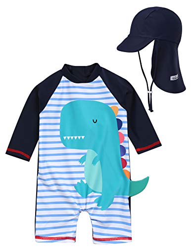 VAENAIT BABY 6-12M Infant Boys One Piece Swimsuit Rash Guard Shirts Swimwear with Flap Cap