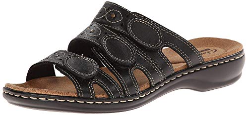 Clarks Women's Leisa Cacti Slide Sandal, Black Leather, 9 M US