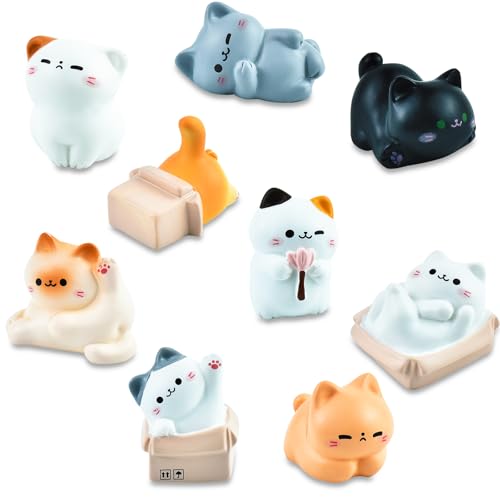 Mini Cat Figurines 9 Pieces Tiny Cats for Car Dashboard Dollhouse Miniatures Mini Resin Animals for Fairy Garden Home Decor Cat Birthday Decorations, Style 1