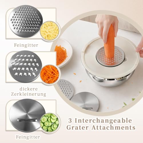 BEWOS 16-Stück Rührschüssel Set mit Deckel - Edelstahl-Rührschüssel, Nistend Design & Spülmaschinenfest, inkl. Reiben, Größen 0,7/1,1/1… – Ansicht 3
