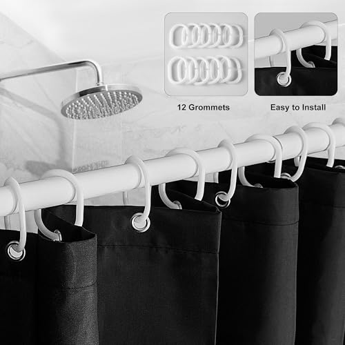 DUFU Wasserdichter Duschvorhang Anti-Schimmel 180 x 200cm Waschbar Schnelltrocknend Textil Stoff Polyester Badewanne für Vorhang Schwarz Halbtransparent Duschvorhang mit 12 Duschvorhängeringen