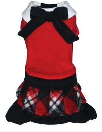 Plaid Dog Jumper with Skirt in Red Size: Large