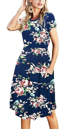 Image of Simier Fariry Womens Summer Modest Work Casual Midi Knee Dress Pocket Short Sleeve Teacher Outfits Spring Travel Clothes
