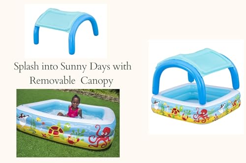 Miniatura 3 de Bestway 52192 - Piscina Hinchable Infantil Con Parasol Canopy 147x147x122 Cm Multicolor Con Animales Marinos 265 Litros Para Niños Y Niñas Mayores De 2 Años