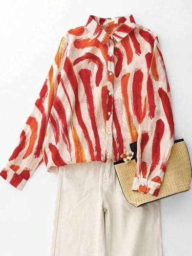 Image of OOMPH! Women Abstract Printed Smart Casual Oversized Shirt | Trendy Printed Shirts | Fun Prints | Drop Shoulder Oversized Westernwear