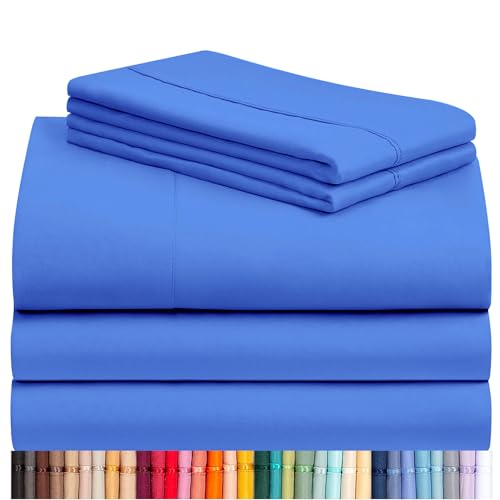 Image of LuxClub 5 PC Sheet Set Bed Sheets Deep Pockets 16 inch Eco Friendly Wrinkle Free Cooling Machine Washable Hotel Bedding Silky Soft - Marine Blue Split King