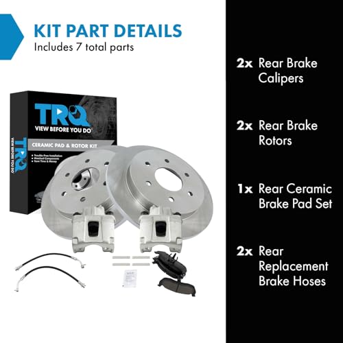 Image of TRQ Rear Brake Pad and Rotor Set Ceramic Calipers Compatible with 2004-2010 Infiniti QX56 2004 Nissan Pathfinder Armada 2005-2015 Nissan Armada