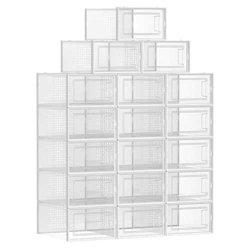 SONGMICS Boîtes à Chaussures, Lot de 18, Rangement Chaussures, Pliable, pour Pointure jusqu’à 44, Transparent...