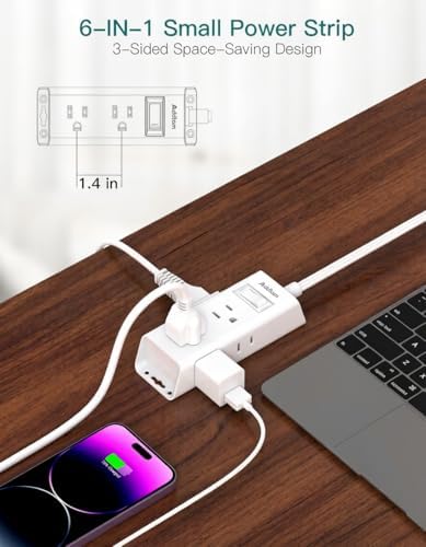 Addtam Flat Plug Power Strip with 6 Outlet Extender, 3 FT Extension Cord Flat Wall Plug with Multiple Outlets, No Surge Protector for Cruise Ship, Travel, Dorm, Home Office, Cruise Essentials, White - 2