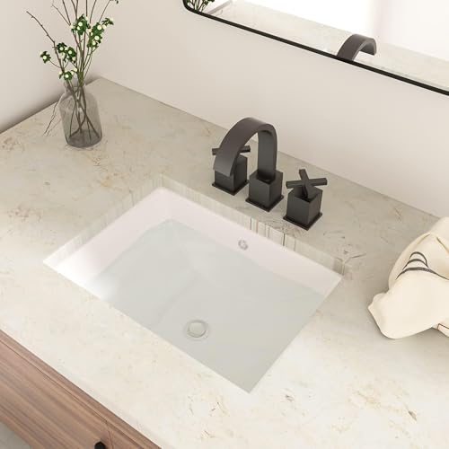 GhomeG Undermount Bathroom Sink Rectangle 21x14 Inch White Rectangular Porcelain Ceramic Vessel Sink...