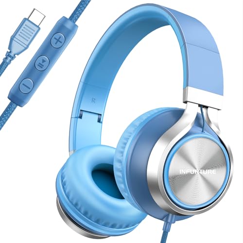 INFURTURE USB C Kopfhörer Kabelgebunden mit Mikrofon & Lautstärkeregler, verwicklungsfreie Flechtlinie, Over/On-Ear-Kopfhörer, leicht, faltbar, für Shool, Tablet, Samsung, iPhone 16/15 Serie INFURTURE USB C Kopfhörer Kabelgebunden mit Mikrofon & Lautstärkeregler, verwicklungsfreie Flechtlinie, Over/On-Ear-Kopfhörer, leicht, faltbar, für Shool, Tablet, Samsung, iPhone 16/15 Serie