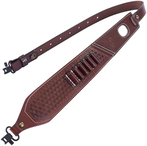 CVLIFE Leather Rifle Sling Two Point Sling Leather Gun Sling with Ammo Holder Adjustable Gun Strap Traditional Sling with Swivels Brown