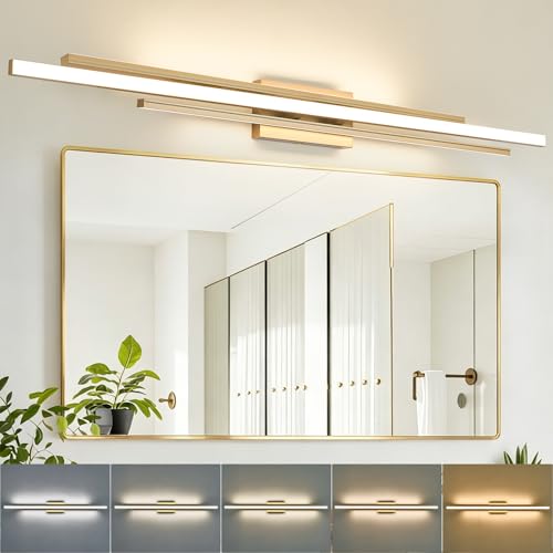 Image of VitaLink 48 inch Gold LED Bathroom Light Fixtures Long Vanity Lights Over Mirror Lighting Lamps Wall Mount Lighting Over Vanity Picture Indoor 5CCT(3000K /3800K /4500K /5200K /6000K)