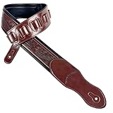 Walker & Williams G-110 Mahogany Brown Padded Guitar Strap with Embossed Tooling