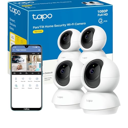 Tapo Pan/Tilt Smart Security Camera, Baby Monitor, Indoor CCTV, 360° Rotational Views, Works with Alexa&Google Home, 1080p, 2-Way Audio, Night Vision, SD Storage, Device Sharing, 2pack (Tapo C200P2)
