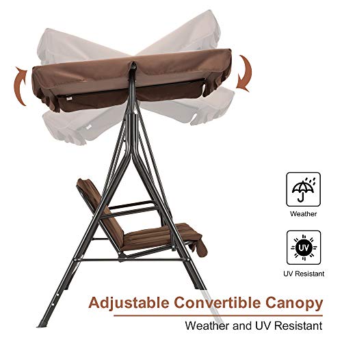 image for Mcombo 3-Person Outdoor Patio Swing Chair, Convertible Canopy Hanging 