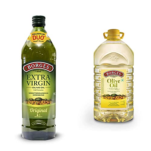 Image of Borges Extra Virgin Olive Oil -1L Glass + Borges Olive Oil Extra Light Flavours of Olives, 5L