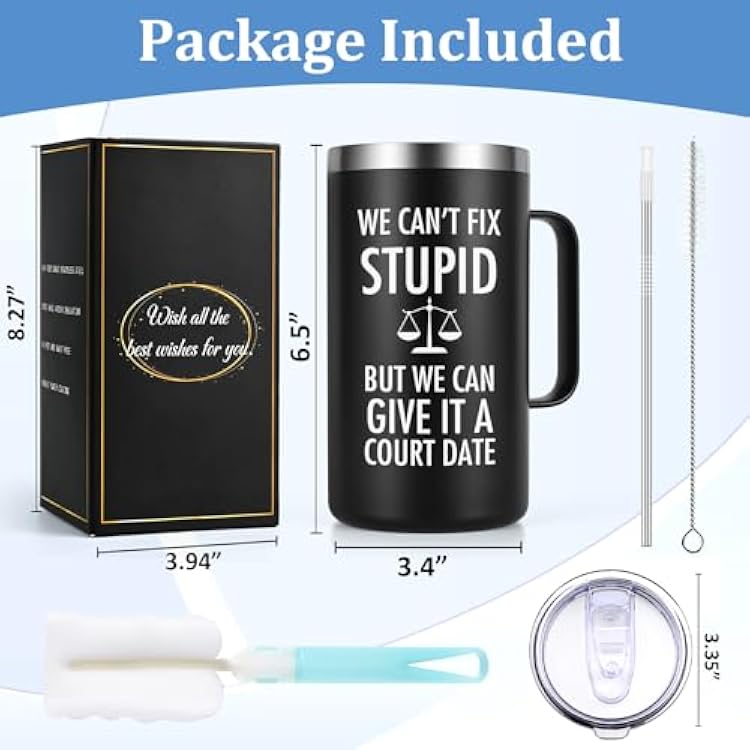 Lifecapido Lawyer Gifts for Men, We Can't Fix Stupid But We Can Give It A Court Date 20 oz Insulated Coffee Mug, Attorney Gifts for Men, Christmas Gifts Birthday Gifts for Lawyers, Attorneys, Black