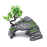 爬虫類 両生類 ウェットシェルター亀 隠れ家 隠された洞窟 タートル テラス 乾燥プラットフォーム 登り石 浮き島 植物生息地の装飾 (XL)