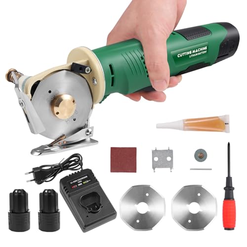 Yapasopu Portable Cutter Rotatif électrique 2000RPM 2000mAh ciseaux electrique épaisseur de coupe maximale 25mm pour couper le tissu/tapis/cuir/caoutchouc/carton (2 batterie）