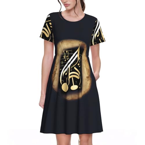 Robe d'été coupe trapèze midi fluide pour femme Music 1 style décontracté frais