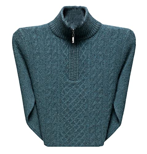 Pull d'hiver épais pour homme en cachemire vert thé avec col zippé XL