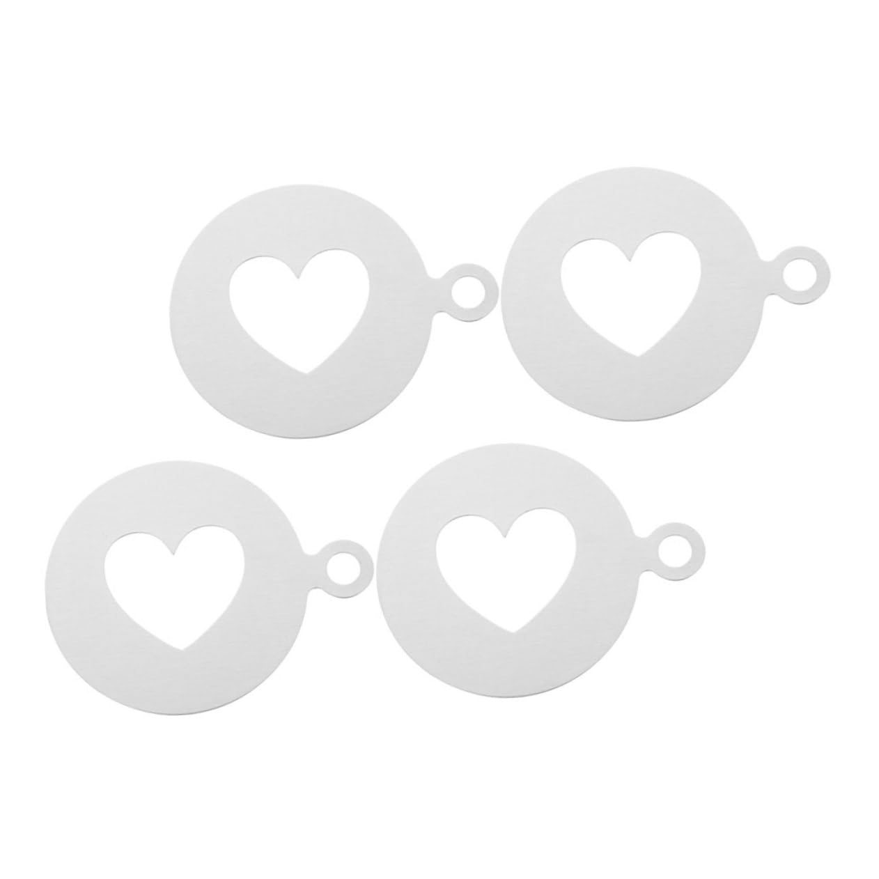 VOSAREA 4Pcs Stainless Decorating Stencils Heart Shaped Latte Art Templates for Cappuccino Cake and Desserts Reusable DIY Coffee Supplies for