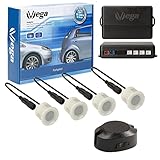 VSG24 Premium Einparkhilfe hinten zum nachrüsten am Auto, PDC Parksensoren hinten mit Stecksystem für einfachste Montage Rückfahrwarner mit Lautsprecher & 4 Sensoren Parkhilfe Nachrüstsatz Unlackiert