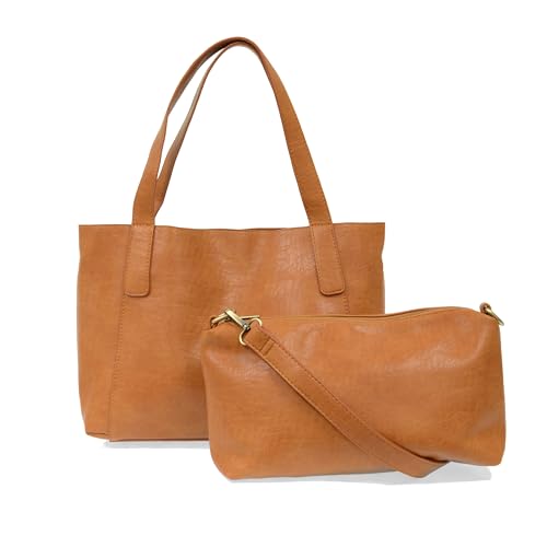 Image of Joy Susan Womens Vegan Leather Lottie Medium Tote with Removable Crossbody Bag - Cognac
