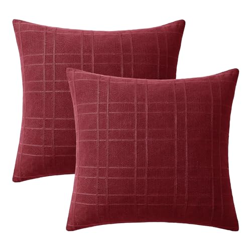 Image of MIULEE Linen Plaid Pillow Covers Christmas Decorative 20x20 Burgundy